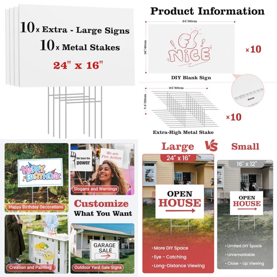 Yard Sign Blank - Blank Yard Signs with Stakes, 24