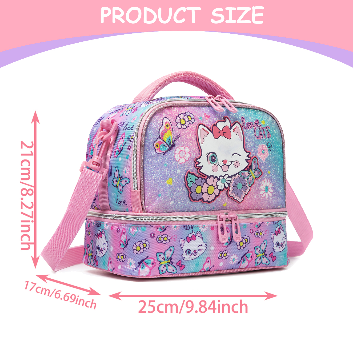 Cute Cat Print Glitter Double  - Tote Bag Sublimation 리뷰 및 가격