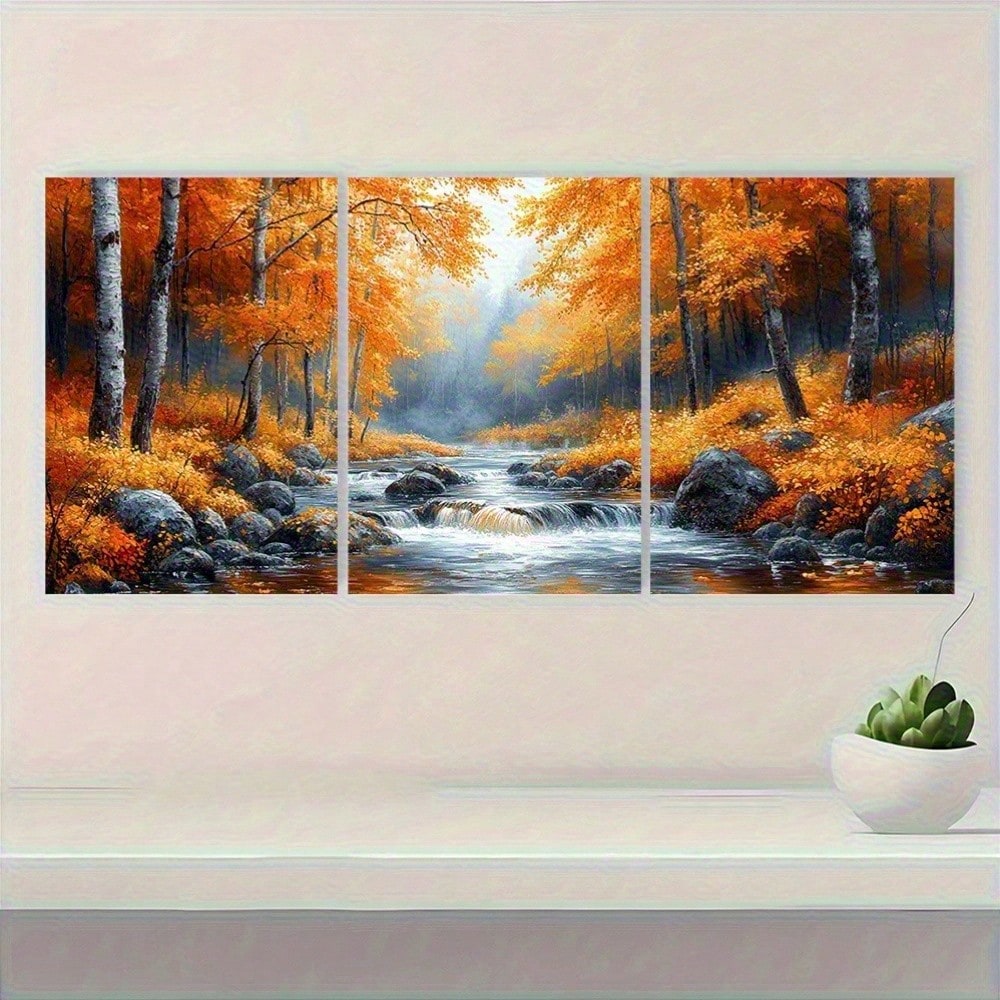 2D Flat, 3pcs Set Vibrant Autu - Canvas Wrap Ready 리뷰 및 가격